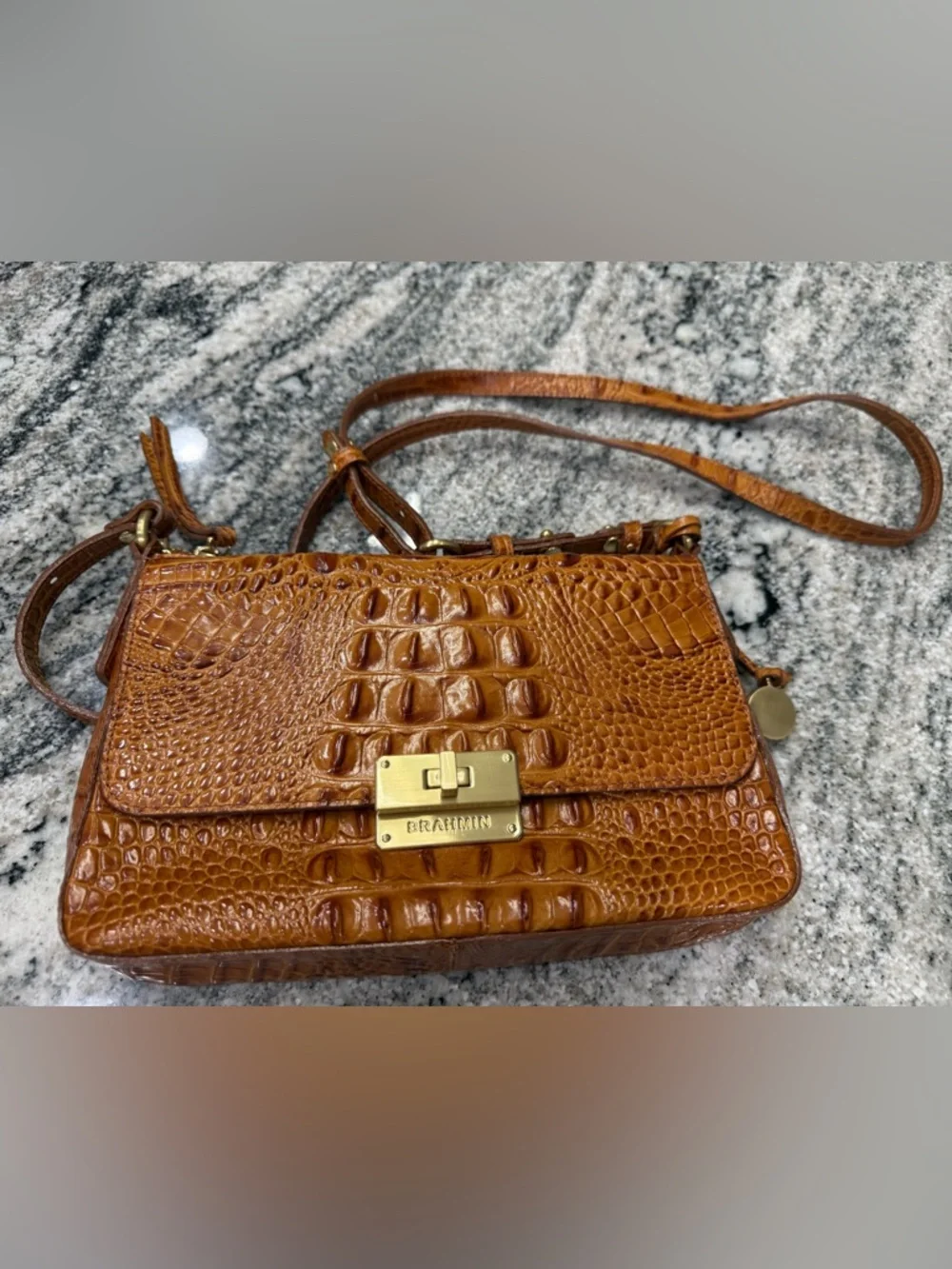Brahmin Croc-Embossed Crossbody in Amber